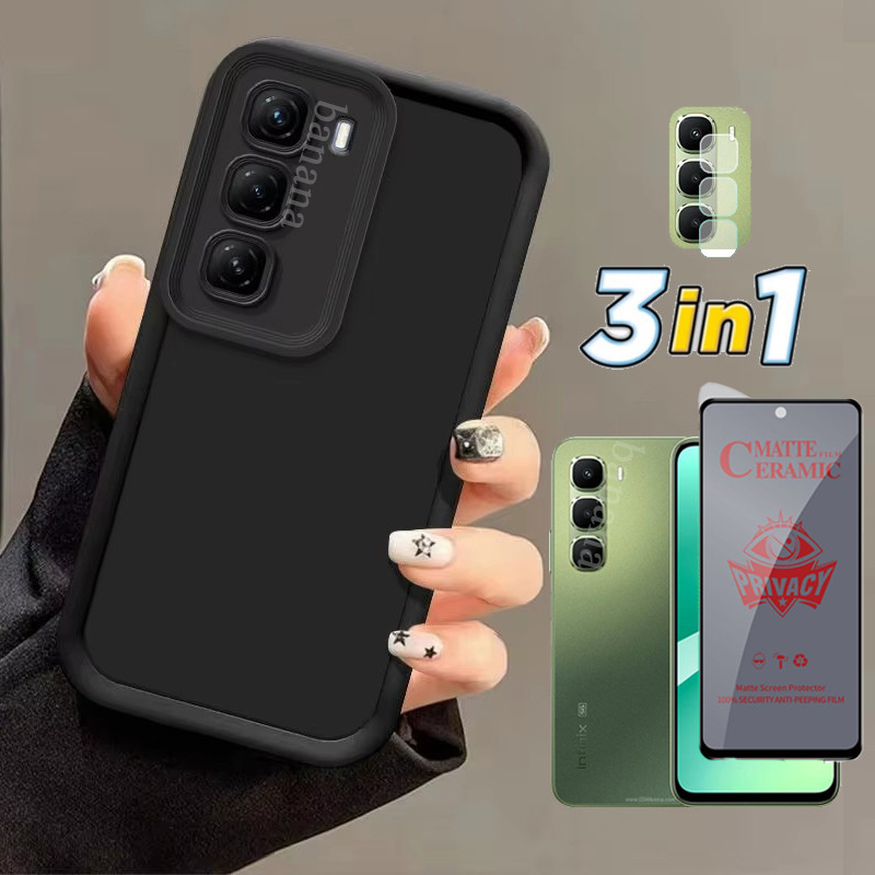 3in1 Infinix Hot 60 Trọn Gói Vỏ Điện Thoại Chống Sốc Cho Infinix Hot 60i 50i Smart 10 Smart 9 X6725 POP 10 Kính Cường Lực Gốm + Phim Ống Kính