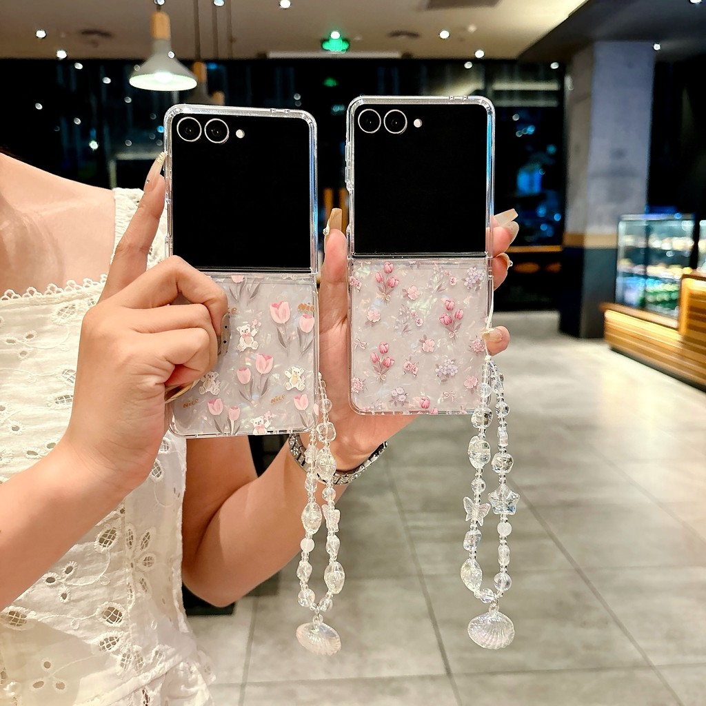 Thiết Kế Độc Đáo Gấp Mặt Sau Điện Thoại Dành Cho Samsung Galaxy Z Flip7 Sang Trọng Hoa Tulip Vỏ Điện Thoại Cho Z Flip 3 4 5 6 7 Flip7FE Vỏ Bảo Vệ