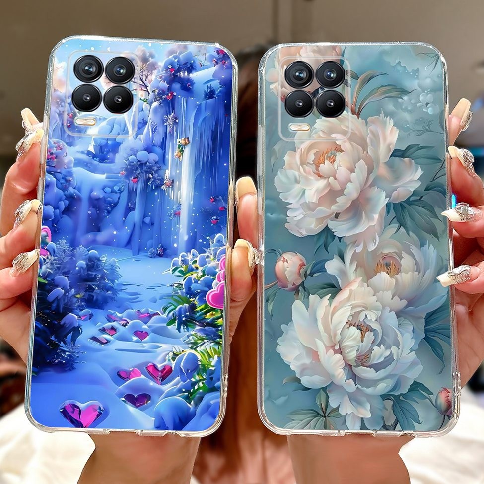 4G Cho Realme 8 Ốp Lưng RMX3085 Trong Suốt Thẩm Mỹ Mèo Dễ Thương Thời Trang Hoa Sơn Ốp lưng Realme 8 4G