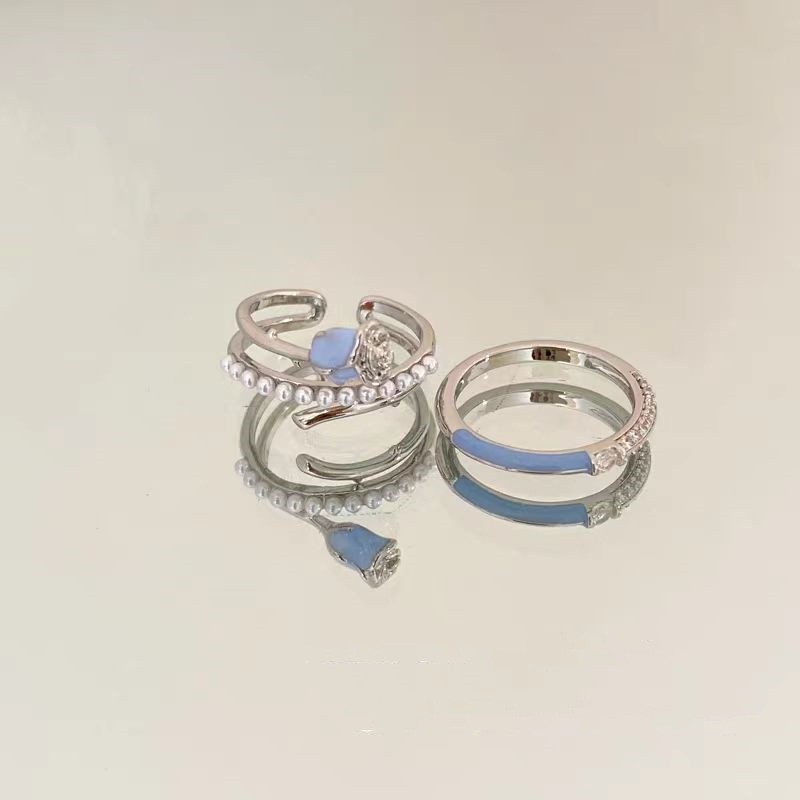 Thời Trang Hàn Quốc Xanh Hoa Hồng Thả Men Ngọc Trai Nhẫn Nữ Ins Nổ Bộ Chỉ Số Ngón Tay Nhẫn Ánh Sáng Mở Nhẫn Quà Tặng Học Sinh