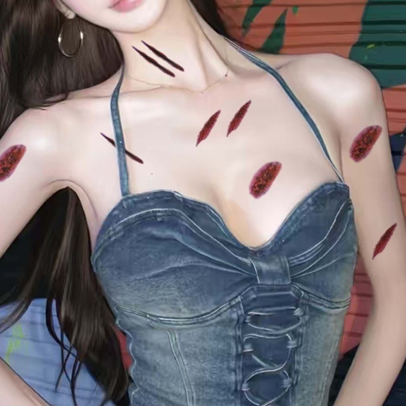 Đề can vết thương mô phỏng cho Halloween – Miếng dán mặt tự dính, tạo hiệu ứng sẹo kinh dị