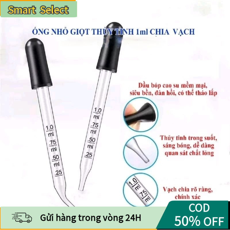 【COD】Ống Nhỏ Giọt Thủy Tinh 1ml Kèm Bóp Cao Su Hút Hóa Chất Thí Nghiệm, Tinh Dầu