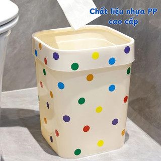 Thùng Nhựa Đựng Rác Họa Tiết Chấm Bi Không Nắp Cho Phòng Ngủ, Phòng Khách Dung Tích 12L 14L