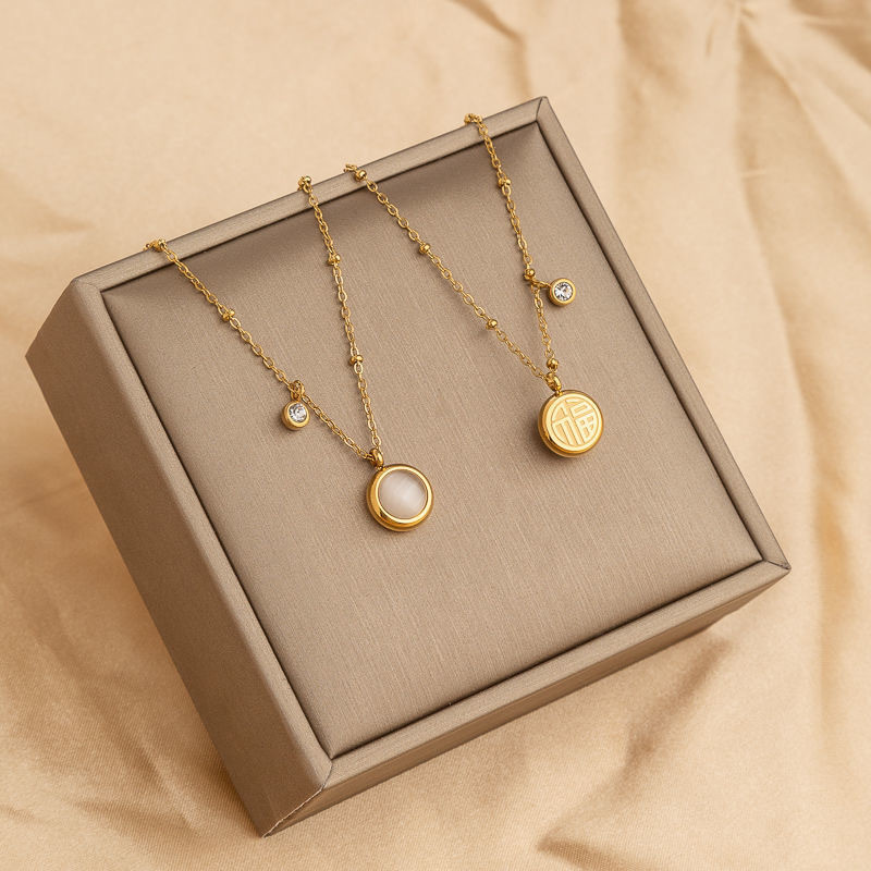 Vòng cổ opal thời trang cho nữ với mặt dây chuyền nhân vật phúc lộc hai mặt độc đáo