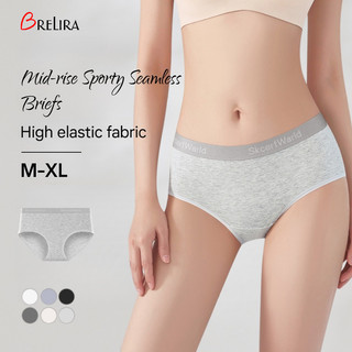 『Brelira』Pure Cotton Panties Mid Waist Seamless High Elasticity Panty Women Antibacterial Sports Underwear Breathable ​​Briefs​​