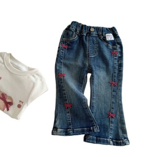 Quần Jean Bé Gái Phong Cách Mới Thời Trang Nơ Bé Hàn Quốc Thường Ngày Trẻ Em Quần Denim loe