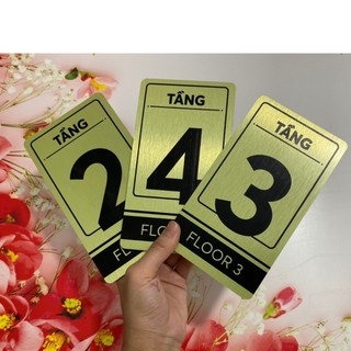 Biển số đánh số tầng alu, số bàn ăn, số thứ tự phòng KS, nhà hàng TK: 6x10cm thiết kế theo yêu cầu alu vàng, alu bạc