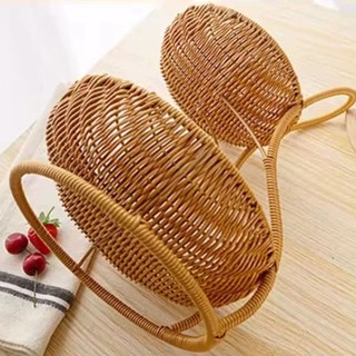 Giỏ đựng trái cây RISEDOT, Giỏ đựng thức ăn dệt mây giả 2 lớp, Khay phục vụ dệt tay Phòng khách