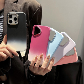 Ống Kính Kim Cương Gradient Hồng Tím Màu Silicon Mềm Ốp Lưng Điện Thoại iPhone 16Promax 15Promax 12 13 14 Pro Max Chống Sốc Nam Nữ Vỏ Di Động