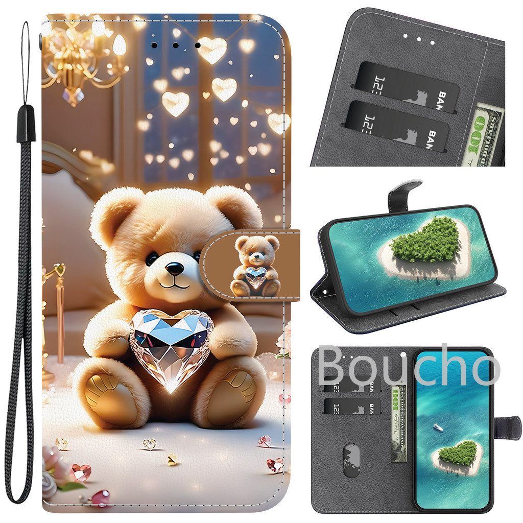 Dành Cho OPPO A5 A5X A5i A3 A60 A79 A18 A38 A58 A78 A17 A17K A57 A77 A77S A16 A54 A55 A96 A76 A74 A95 A52 A92 4G 5G Hồng Bơ Hoa Hồng Ví Lật Bao Da Thẻ Điện Thoại