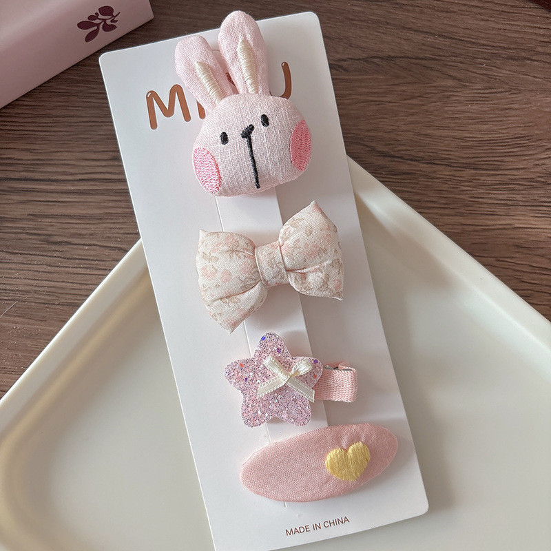 Bộ kẹp tóc 4 chiếc cho bé gái Kẹp tóc nơ màu hồng