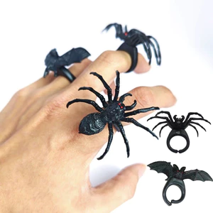 Nhẫn Mini Nhện Đen bằng Nhựa cho Trang Trí Halloween