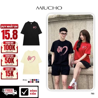 Áo thun couple trái tim local brand form rộng ATD783 Miucho cotton cổ tròn in graphic