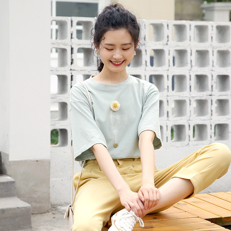 Mutu Ins Áo Thun Nữ Màu Trắng Sang Trọng, Tay Ngắn Cổ Tròn Phong Cách Nhật Bản, Cotton Nguyên Chất Hợp Thời Trang Mùa Hè