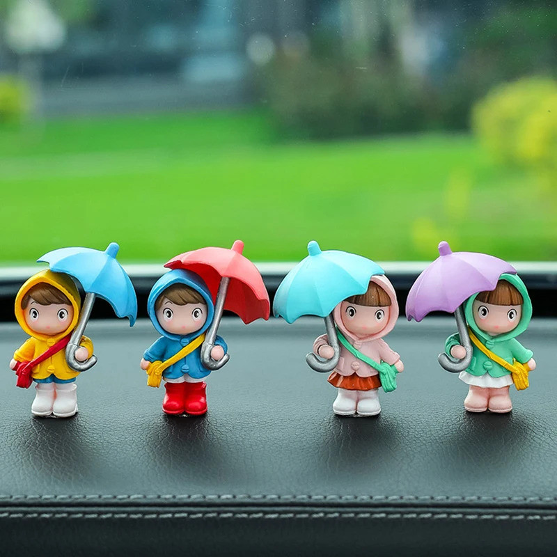 4 Chiếc Ô Dễ Thương Cặp Đôi Ô Tô Trang Trí Nội Thất Ô Tô Nhân Vật Hành Động Gương Chiếu Hậu Tự Động Bảng Điều Khiển Đồ Trang Trí Quà Tặng Mini Phụ Kiện