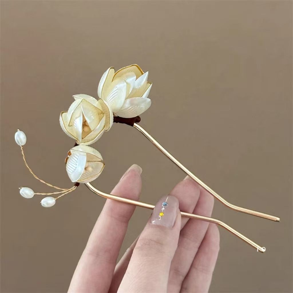 Kẹp tóc hình chữ U hoa mẫu đơn, kẹp tóc bóng đầu, phụ kiện tóc thiết kế hiện đại GQDB