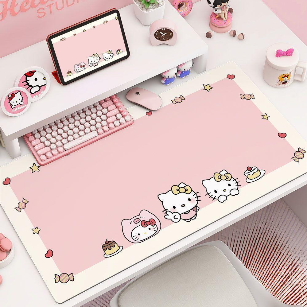 Miếng Lót Chuột Kitty Dễ Thương - Dày 3mm Chống Trơn Trượt, Thiết Kế Mèo Hoạt Hình Cho Bàn Làm Việc Bé Gái, Nhiều Kích Cỡ Tùy Chọn