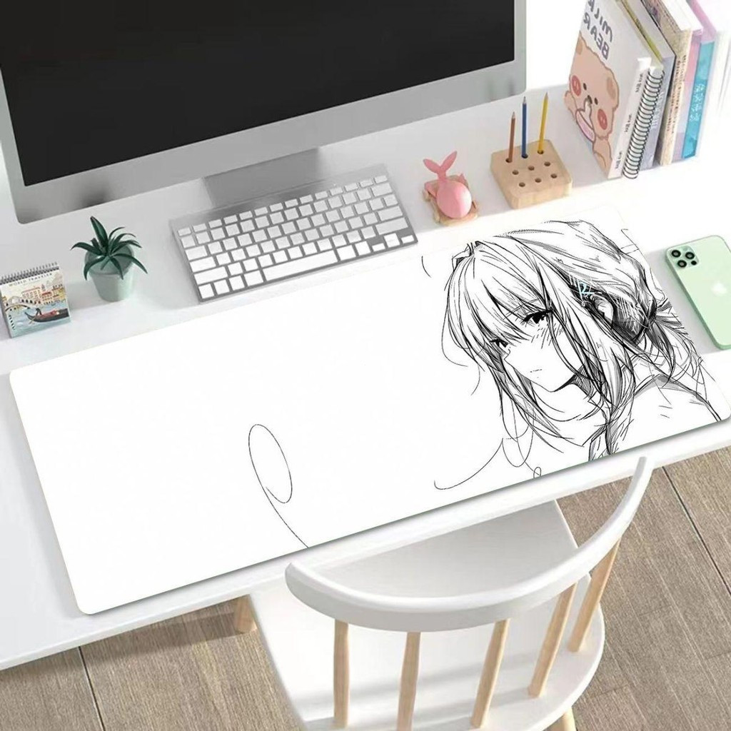 Tấm lót chuột nghệ thuật phác thảo Asuka Langley 90x40cm | Thảm để bàn dự thảo Evangelion | Vẽ bút chì phong cách Anime để học tập / chơi game