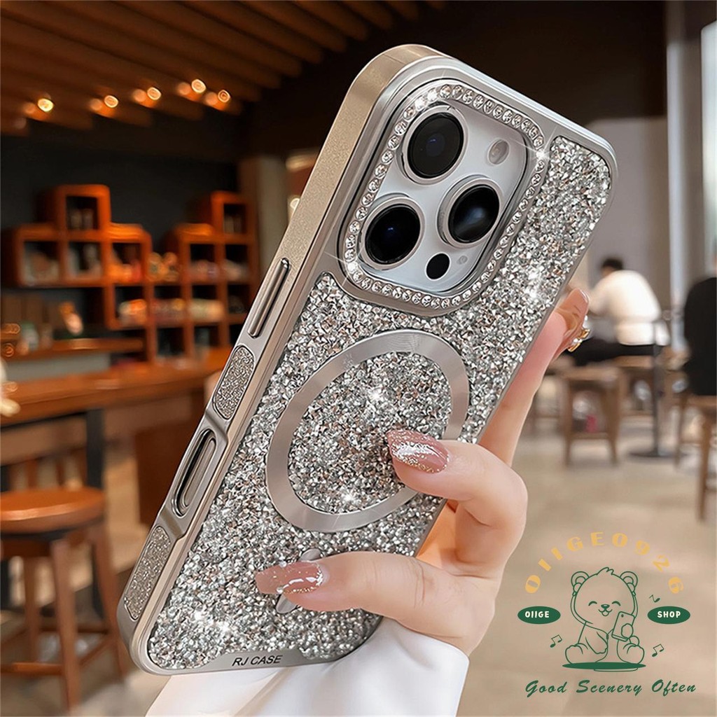 Ốp điện thoại từ tính mạ kim cương iphone16 Pro Max 15 14 cho vỏ iPhone Vỏ mềm silicon TPU chống sốc