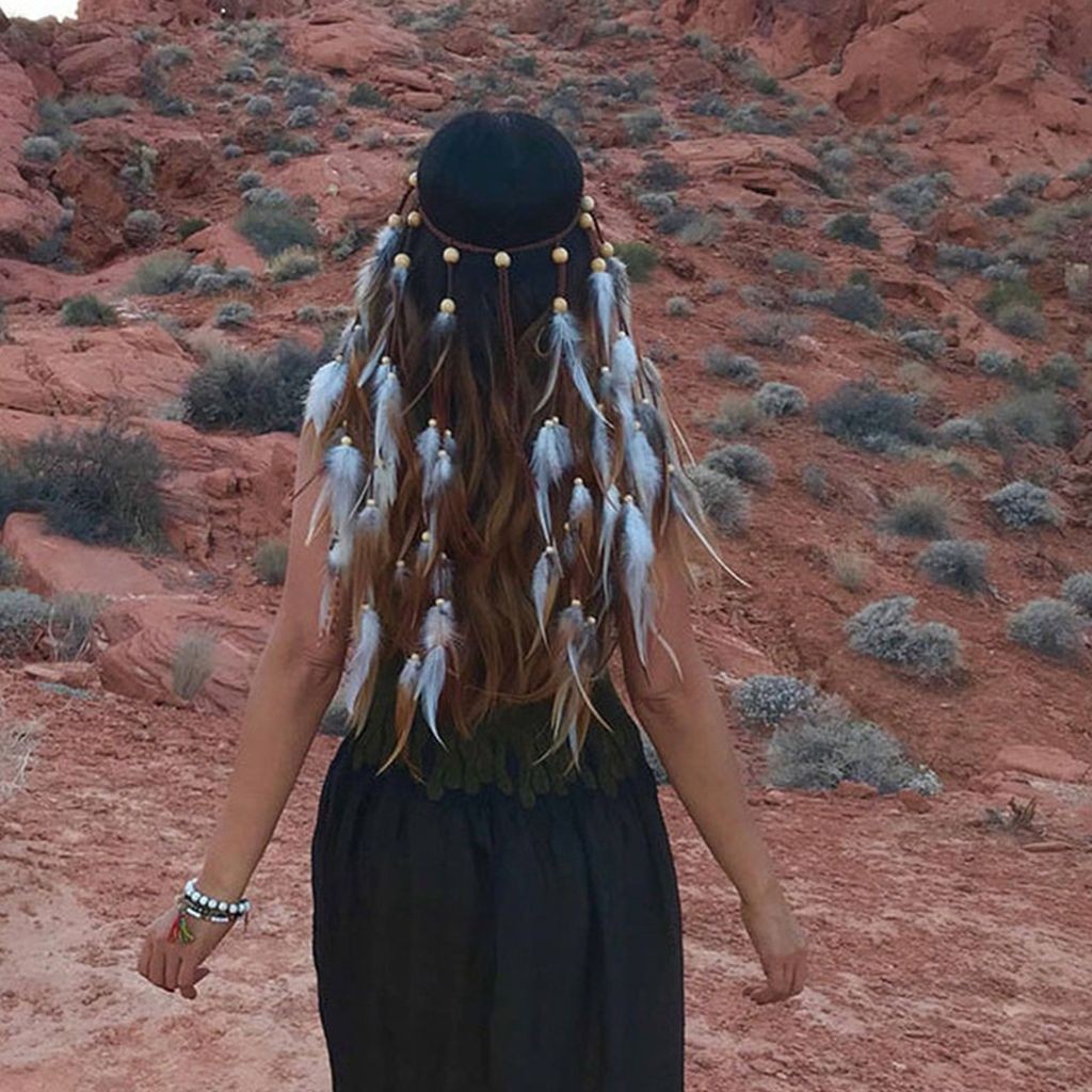Băng đô tua rua lông vũ Boho, dây chuyền, phụ kiện tóc đa năng cho tiệc, đi biển, kỳ nghỉ