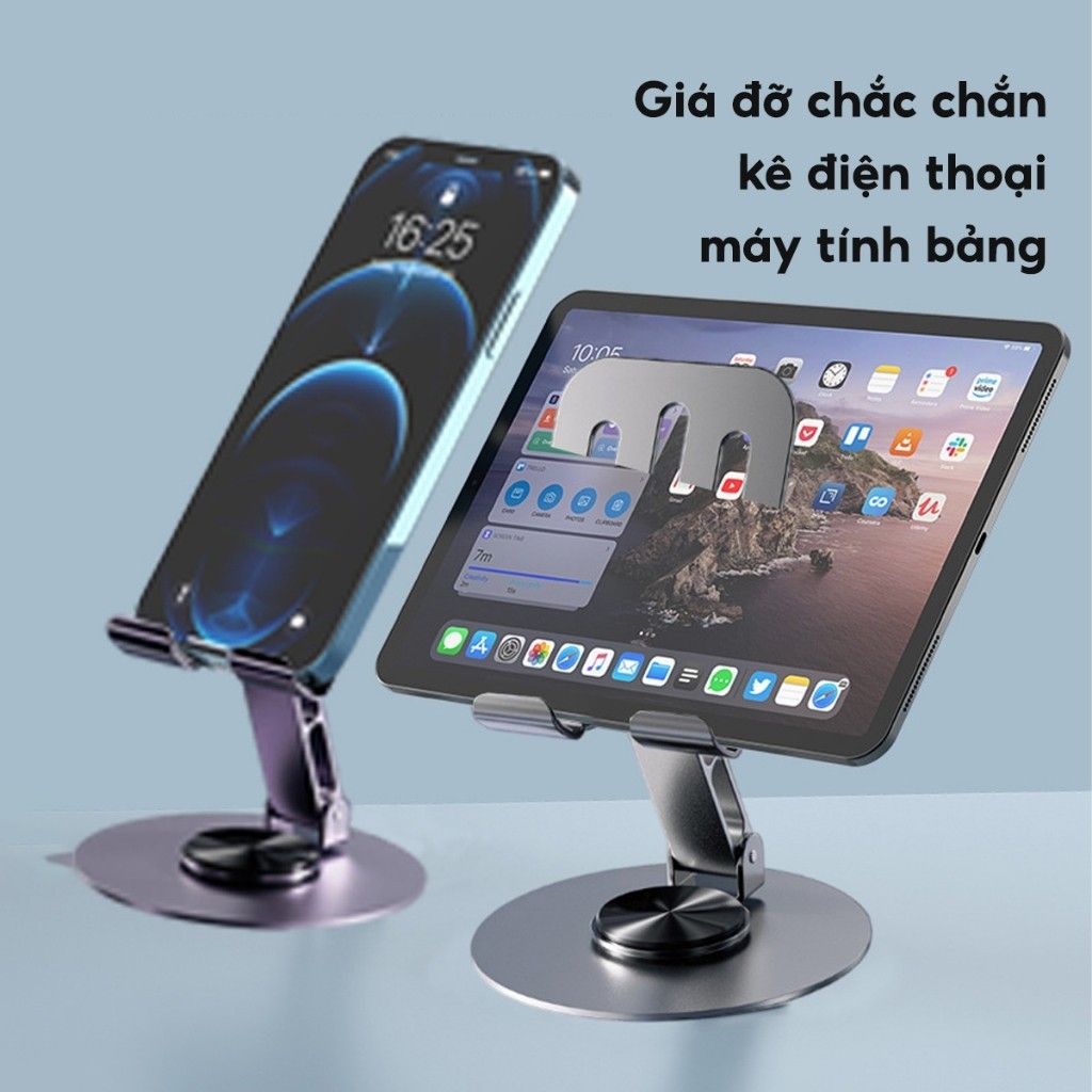 Giá Đỡ Điện Thoại Máy Tính Bảng Xoay 360 Hợp Kim Nhôm, Kệ Điện Thoại Xem Phim Livestream
