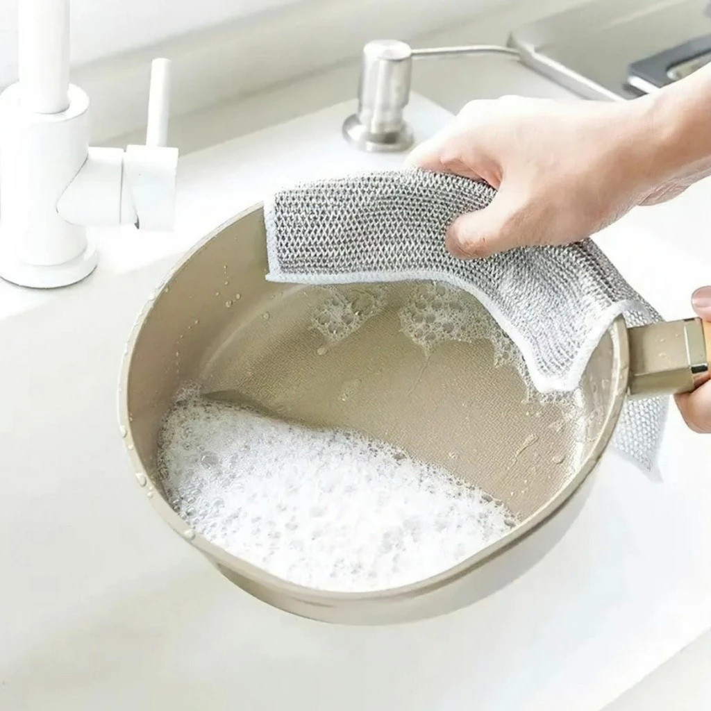 Khăn Lưới Lau Đa Năng, Khăn Lau Chén, Khăn Rửa Bát An Toàn, Chất Liệu Sợi Kim Loại Chống Bám Bẩn