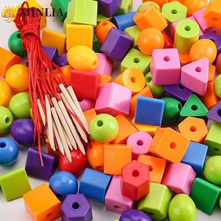 MINLIA Montessori Hạt viền tiểu học cho trẻ em, Đồ chơi xâu chuỗi Đồ chơi thủ công Dây hạt Đồ chơi, Đồ huấn luyện DIY cho trẻ mới biết đi Đồ huấn luyện bằng nhựa hình ngôi sao Đồ hạt viền cầu vồng Đồ 