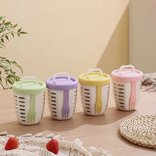 Cốc Trái Cây Có Thể Thoát Nước Có Nĩa Hộp Dã Ngoại Di Động Dung Tích Lớn Poke Cốc Nhựa Kín Hộp Salad Chống Rò Rỉ