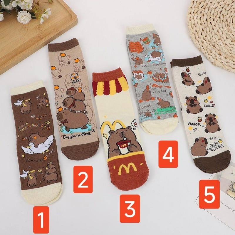 5 kiểu tất trẻ em Capibala phù hợp cho cả nam và nữ, cotton nguyên chất mềm mại dễ thương chặn màu sắc hoạt hình đa năng tất ống anime quà tặng