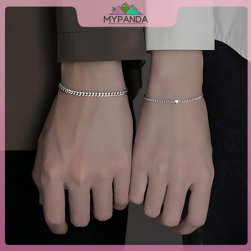 Vòng tay thời trang thép không gỉ cho cặp đôi unisex, với pha lê hình trái tim và chuỗi bạc - quà tặng ý nghĩa.