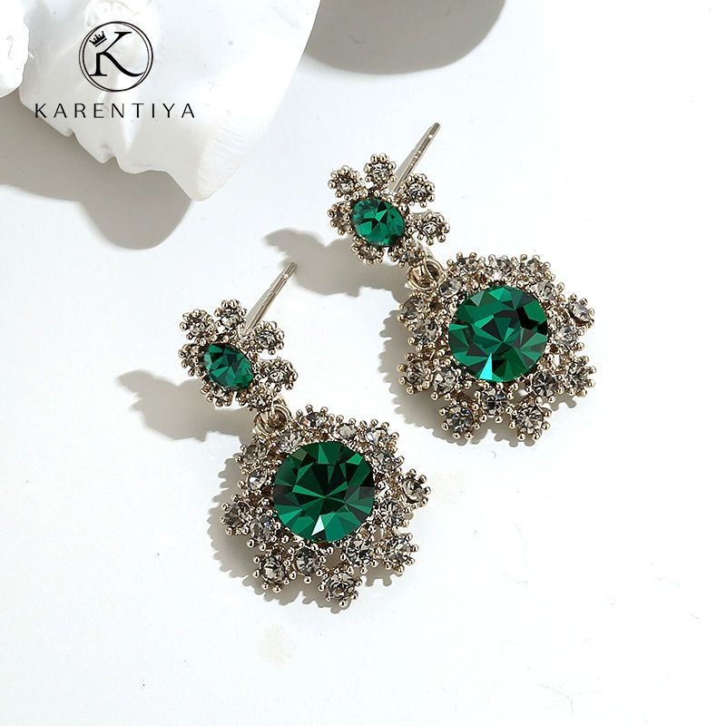 Bông Tai Nữ Thiết Kế Thanh Lịch Với Ngọc Lục Bảo Và Zircon, Không Gây Kích Ứng Da