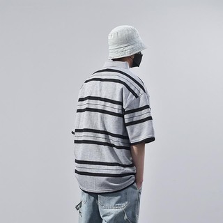 [Plus Size] 150KG Nam Sọc Ve Áo Hip Hop Tay Ngắn Cotton Đen Xám Áo Sơ Mi Oversize