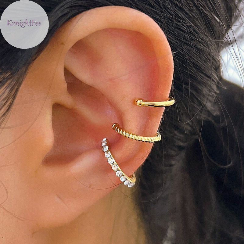 K2nightfee Bộ 3 Kẹp Tai Zircon Pha Lê Dễ Thương Giả Sụn Cho Nữ Trang Sức VN