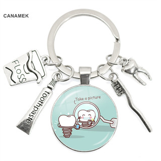 Canamek Sáng Tạo Mới Hoạt Hình Dễ Thương Họa Tiết Răng Huy Chương Móc Khóa Kính Mái Vòm Mặt Dây Chuyền Móc Khóa Chăm Sóc Quà Tặng Móc Khóa CSF