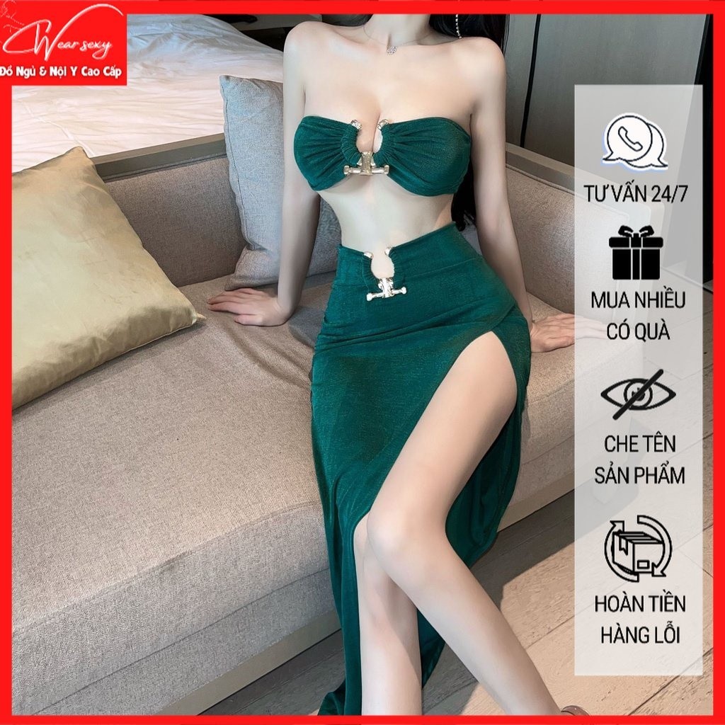 𝐂𝐖𝐄𝐀𝐑.𝐒𝐄𝐗𝐘 Bộ Đồ Hai Mảnh Xanh Ngọc Tôn Da Đồ Đi Bar Sexy Quyến Rũ