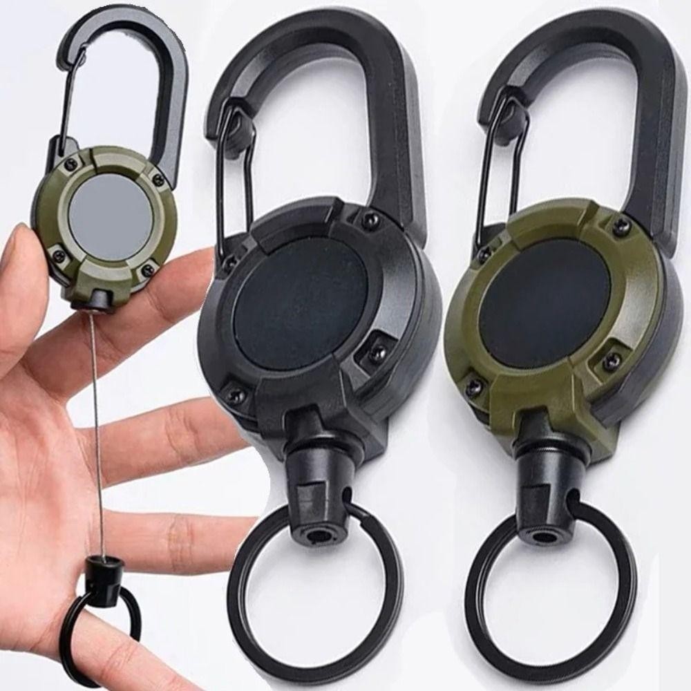 Kéo cuộn Carabiner với dây đàn hồi thu vào dễ dàng, móc chìa khóa và khóa dây thép chịu lực cao, phù hợp sử dụng ngoài trời.