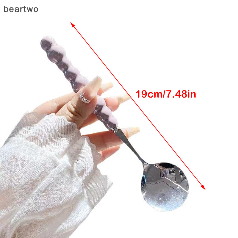 < Beartwo > Thìa Tay Cầm Ngọc Trai Thép Không Gỉ Thìa Khuấy Bánh Kem Món Tráng Miệng Thìa Thanh Phụ Kiện Nhà Bếp Đảng Dao Kéo Tiện Ích Đẹp