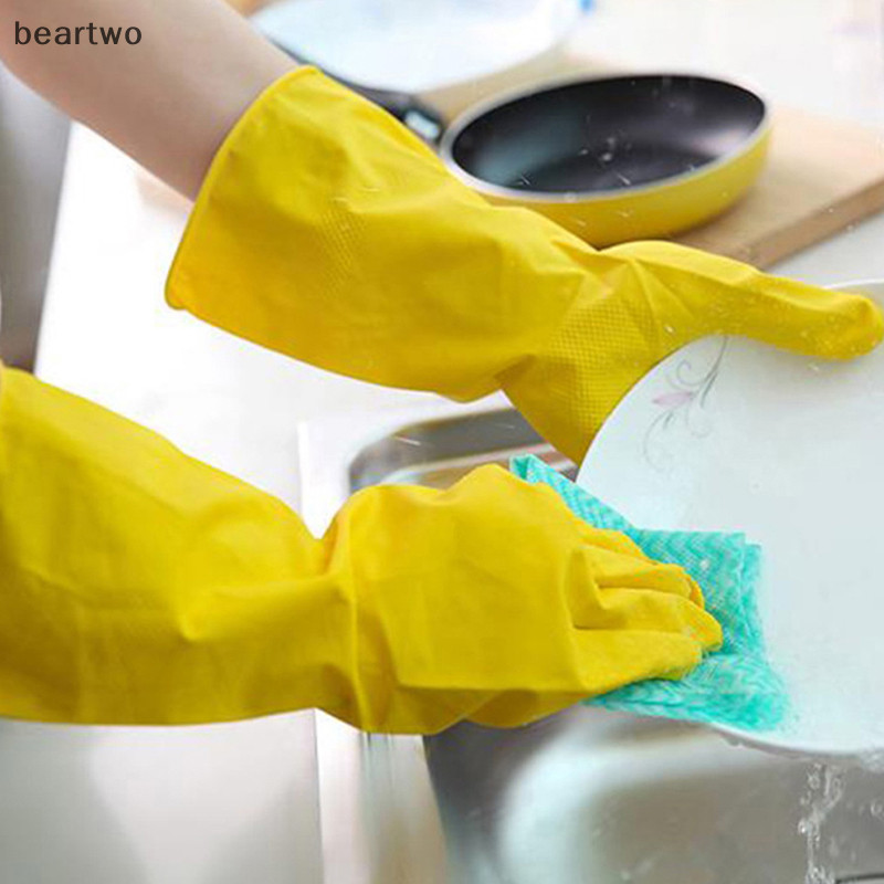 < Beartwo > Găng tay rửa bát nhà bếp Vệ sinh nhà cửa Găng tay giặt cao su chống thấm nước Dài Đẹp