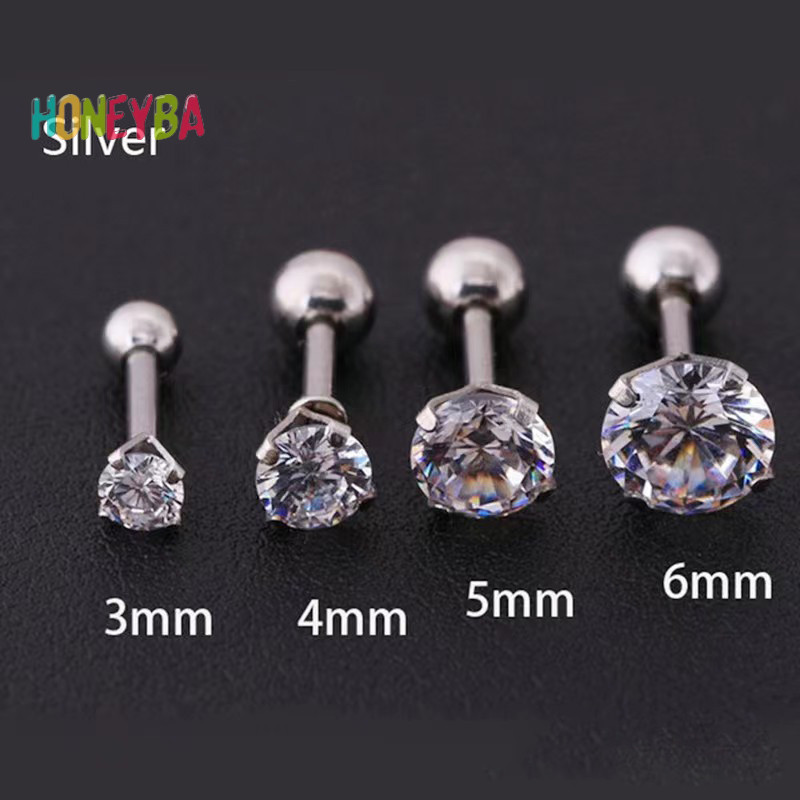 < Honeyba > 1 Cái 4 Prong Bông Tai Đính Kim Cương Giả Dành Cho Nữ / Nam Tragus Sụn Tiêu Chuẩn Lobe Trang Sức Quà Tặng
