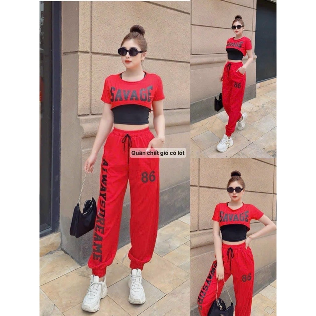Set thể thao áo thun , quần jonger gió cá tính tập gym, zumba , shufferdance, aerobic(có lẻ áo quần)