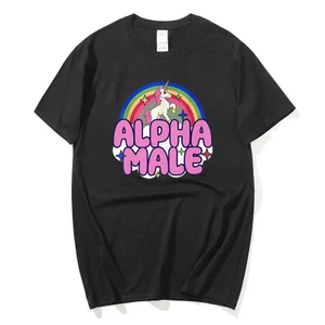 Ngộ nghĩnh Alpha Nam Kỳ Lân Cầu Vồng Meme Đồ Họa Áo Nam Nữ Vintage Gothic Quần Áo Áo Áo Thun Mùa Hè Thường Ngày Chất Lượng Cao Tee