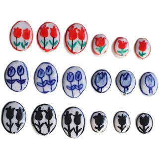 Gốm Sứ Vẽ Tay Phong Cách Hoa Tulip Hình Bầu Dục Retro Rời Hạt Tự Làm Handmade Trang Sức Bông Tai Vòng Cổ Vòng Tay Phụ Kiện