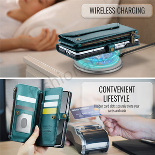Ốp da mờ lật cho Samsung Galaxy Z Fold 7/6/5/4/3, khe cắm thẻ ví, giá đỡ, vỏ từ tính, chống sốc