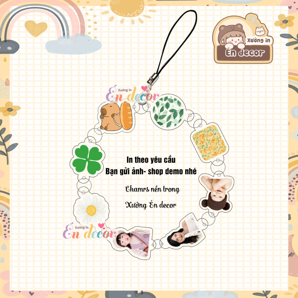 Phonestrap in theo yêu cầu móc treo điện thoại dễ thương cắt mặt theo yêu cầu Charm( 2 đầu nối )