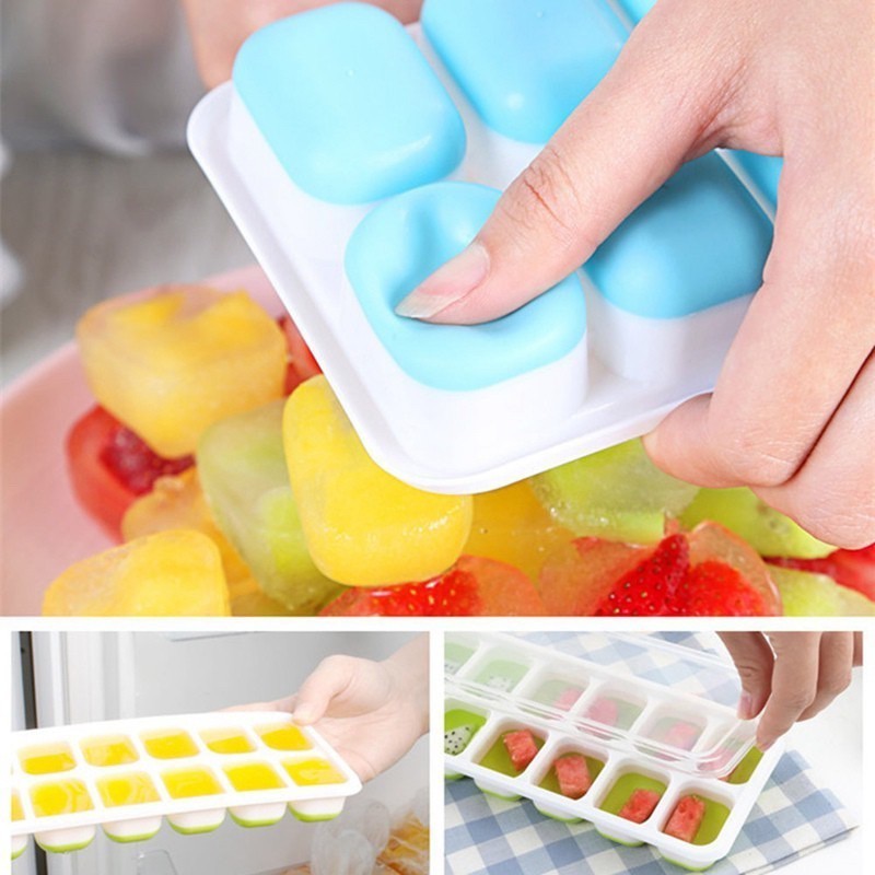 KHAY LÀM ĐÁ SILICON 14 Ô, CÓ NẮP, LẤY RA SIÊU DỄ