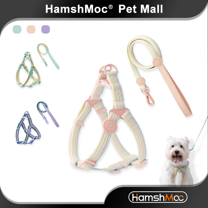 HamshMoc Bộ dây nịt và xích cho chó có thể điều chỉnh, thoải mái với khóa tháo nhanh, tay cầm mềm, bền cho chó nhỏ/vừa