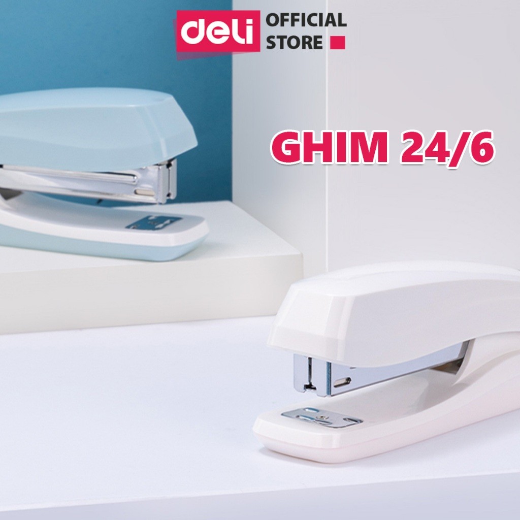 Dập Ghim Học Sinh Văn Phòng Deli Dập Ghim Bấm Giấy Số 12 Màu Pastel Khay Ghim Có Thể Xoay