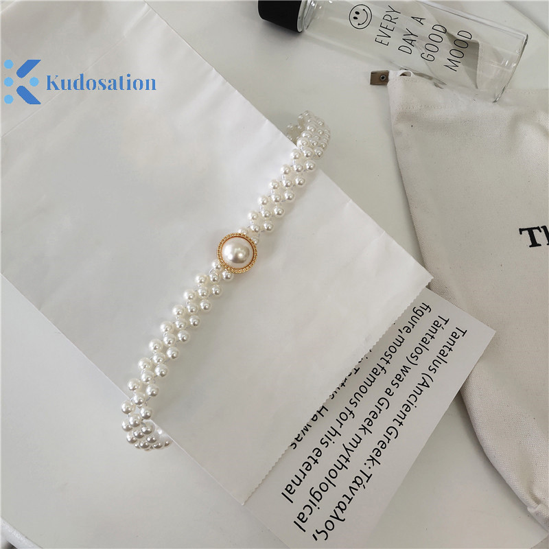 Kudosation Vòng eo ngọc trai lớn Dây thun nữ có trang trí Váy phù hợp Thời trang Thiết kế thông thường Dây Gothic