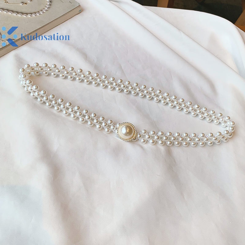 Kudosation Vòng eo ngọc trai lớn Dây thun nữ có trang trí Váy phù hợp Thời trang Thiết kế thông thường Dây Gothic