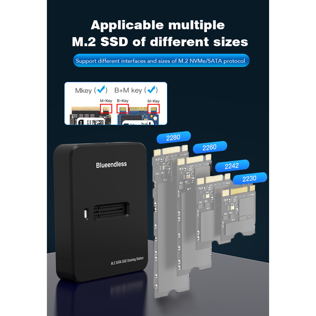 Blueendless Cho NVME 10Gbps / SATA 5Gbps Giao Thức Kép M.2 Vỏ SSD Type-C Ổ Cứng Di Động Dock Cho M.2 M Key / B + M Key 2230-2280 SSD